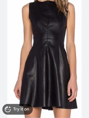 B.B. Dakota Black Vegan Faux Leather Fit-and-Flare Dress, Size 4
